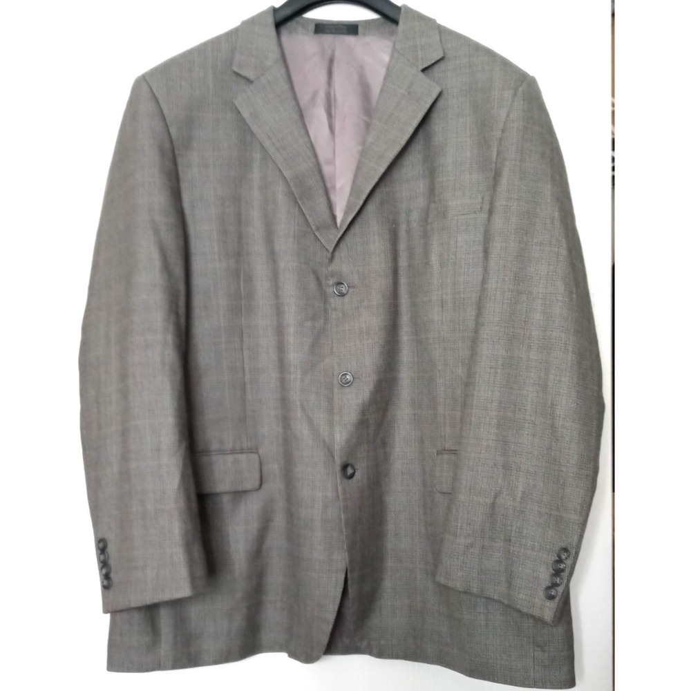 Andrew Fezza Mens 48L Silk Wool Grey Plaid Blazer Sport Coat 3 Button